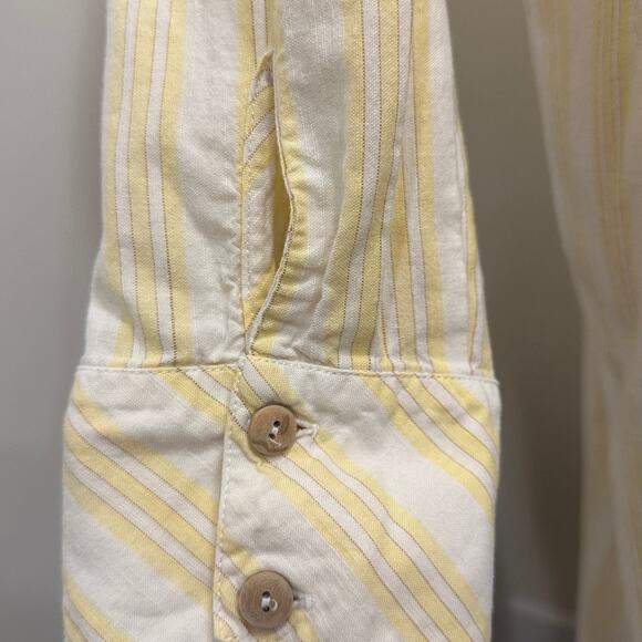 Fin & Vince Butter Yellow Stripe Button Front Shirt Dress Coastal French Country - Picture 7 of 10